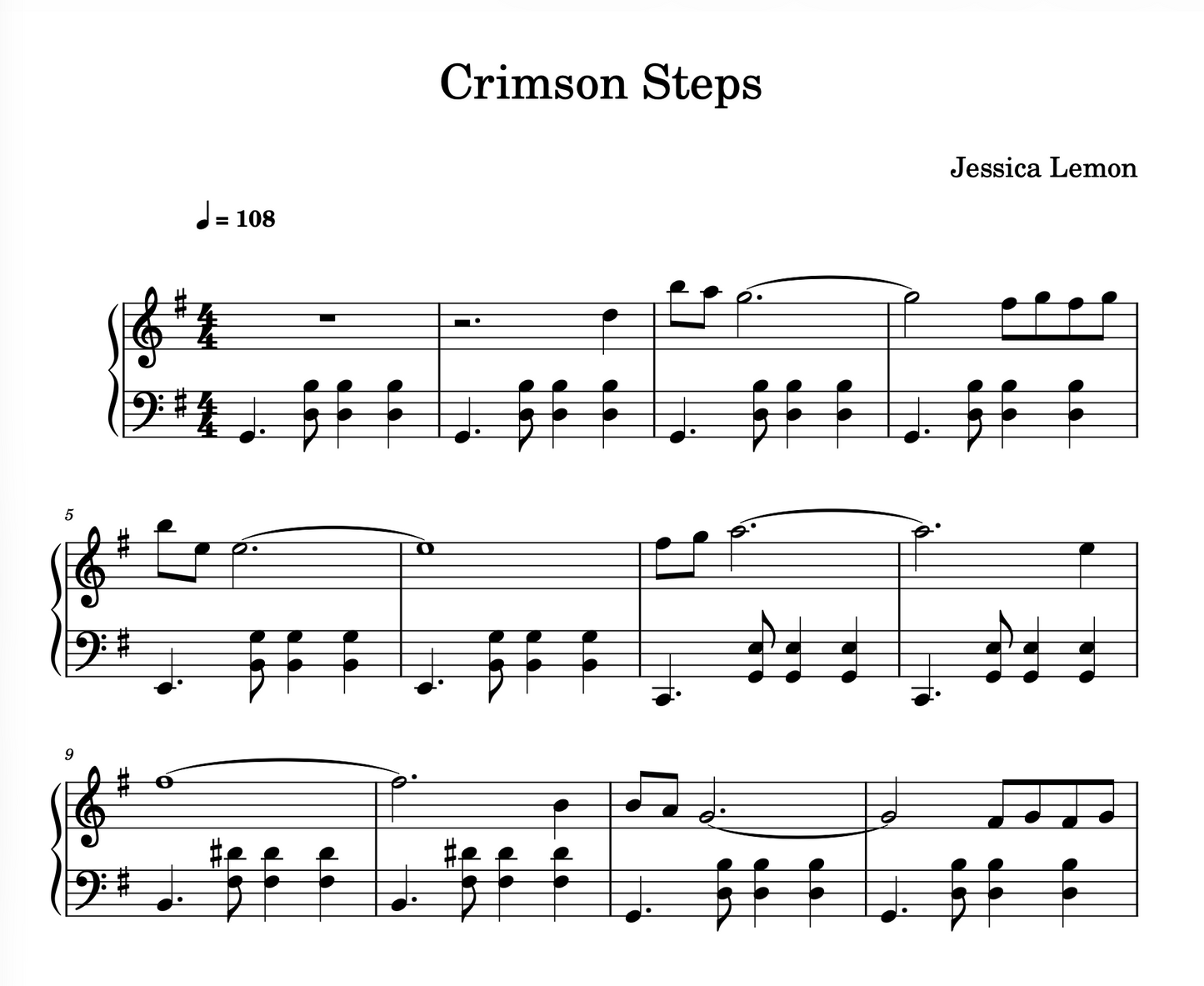 Sheet music for 'Crimson Steps' by Jessica Lemon with musical notation.